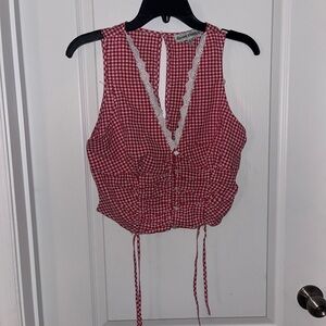 Red Gingham Lace Trim Top